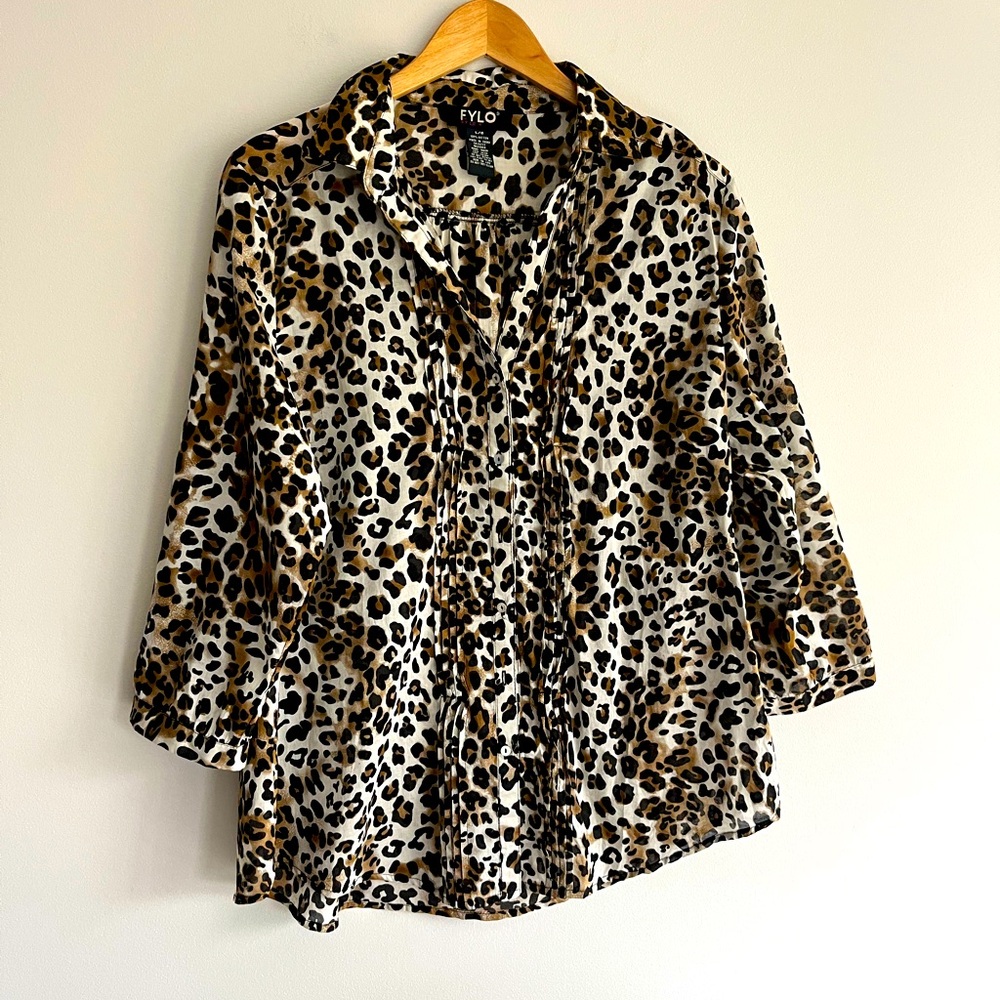 FYLO Women’s Leopard Print Cotton Blouse Large